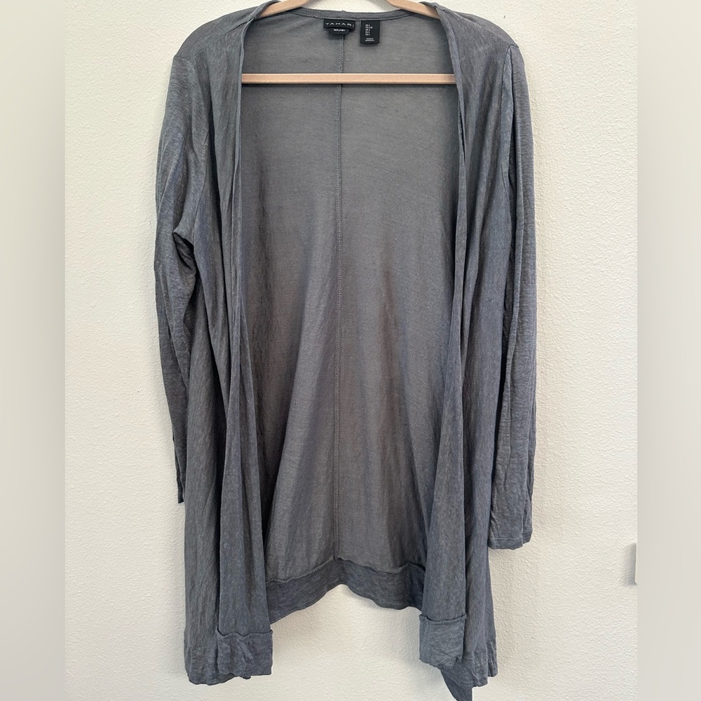 Tahari Linen Cardigan Soft Gray size large open front